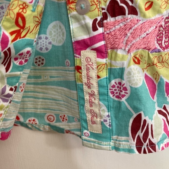 Robert Graham turquoise & pink tropical pattern embroidered 3/4 sleeve button up - Picture 5 of 11